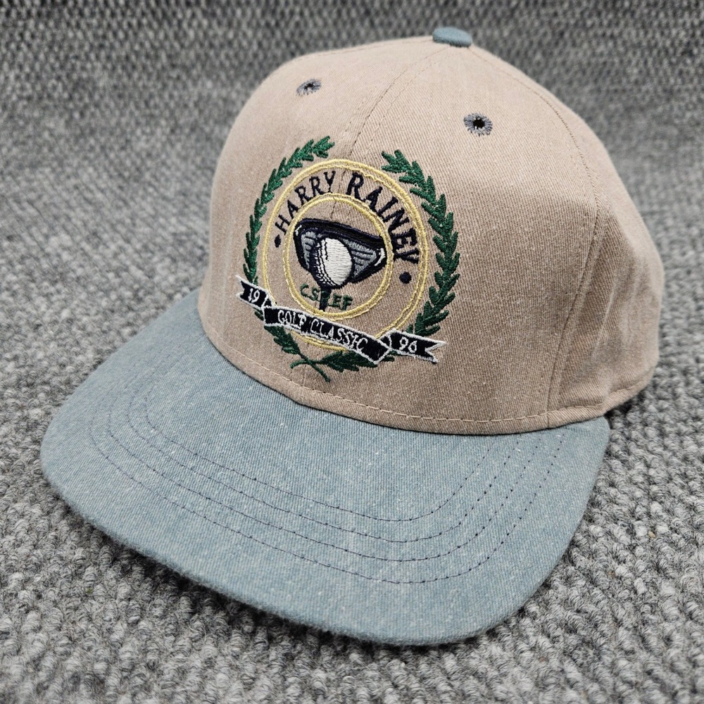 Vintage DeLong Leather Strapback Tan Golf Hat Harry Rainey Golf USA Made Cap